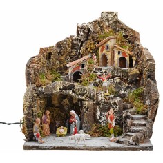 Presepe illuminato a tre livelli 31x30x33h completo di statue