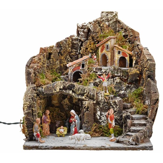 Illuminated nativity scene on three levels 31x30x33h complete