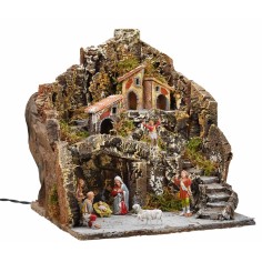 Presepe illuminato a tre livelli 31x30x33h completo di statue 2