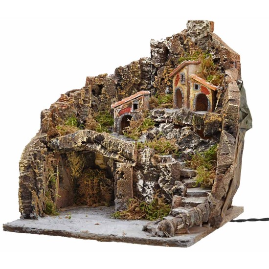 Illuminated nativity scene on three levels 31x30x33h for Mondo nativity scene.