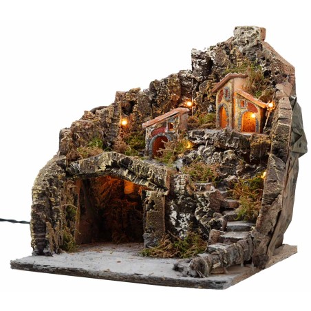 Illuminated nativity scene on three levels 31x30x33h for Mondo nativity scene.