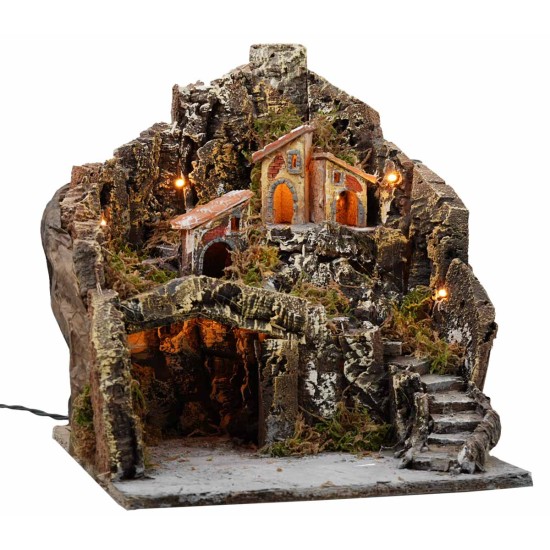 Illuminated nativity scene on three levels 31x30x33h for Mondo nativity scene.