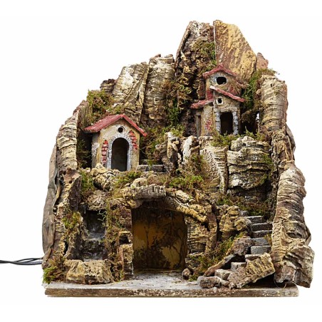 Presepe illuminato con ruscello e lunga scalinata 35x30x40h