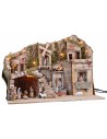 Presepe illuminato con mulino e fontana funzionanti a corrente