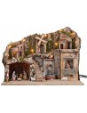Presepe illuminato con mulino e fontana funzionanti a corrente