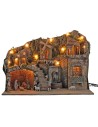 Illuminated nativity scene with mill and fountain 60x33x45cm complete with