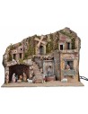 Illuminated nativity scene with mill and fountain 60x33x45cm complete with