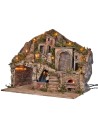 Illuminated nativity scene with electric oven and working waterfall