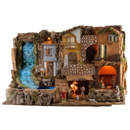 Presepe con luci e cascata 80x50x52h completo di statue Landi