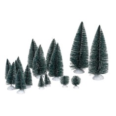 Set of 16 snow-covered pine trees of various heights and shapes for Mondo nativity scene