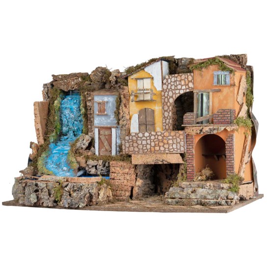 Presepe con luci e cascata 80x50x52