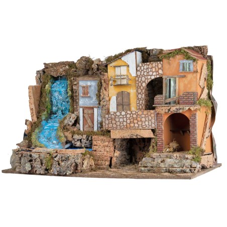 Presepe con luci e cascata 80x50x52