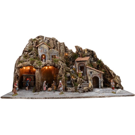 Presepe illuminato con forno e piccola cascata 81x40x46h