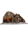 Illuminated nativity scene with oven and small waterfall 81x40x45h