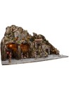 Illuminated nativity scene with oven and small waterfall 81x40x45h