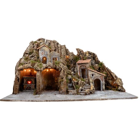 Presepe illuminato con forno e piccola cascata 81x40x46h per