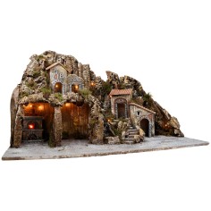 Pesebre iluminado con horno y pequeña cascada 81x40x46h para 2