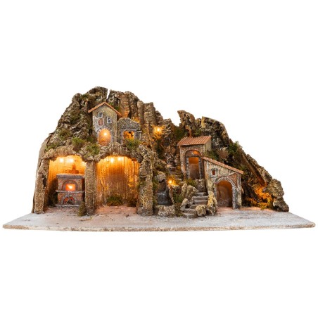 Presepe illuminato con forno e piccola cascata 81x40x46h per