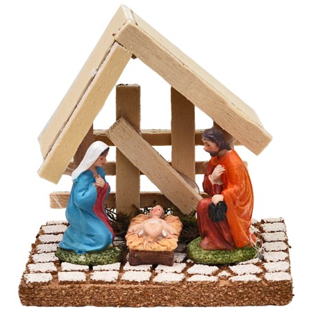 Natividad con cabaña de madera clara 10x8x9,5h para belén Mondo