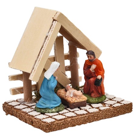 Natividad con cabaña de madera clara 10x8x9,5h para belén Mondo