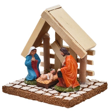 Nativity with light wooden hut 10x8x9.5h for Mondo nativity scene