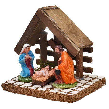 Natività con capanna legno scuro 10x8x9,5h per presepe Mondo