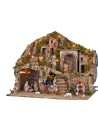 Illuminated nativity scene with working oven and waterfall 53x35x47h