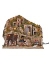 Illuminated nativity scene with working oven and waterfall 53x35x47h