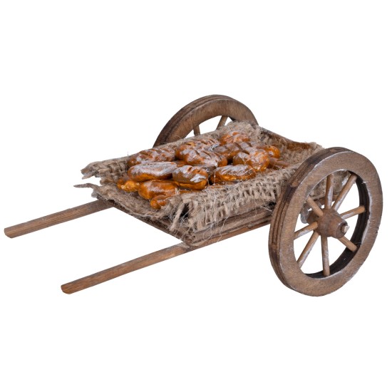 Carretto in legno con panini per presepe Mondo Presepi