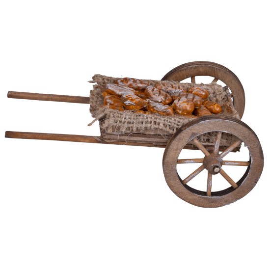 Wooden cart with bread rolls for nativity scene Mondo Presepi