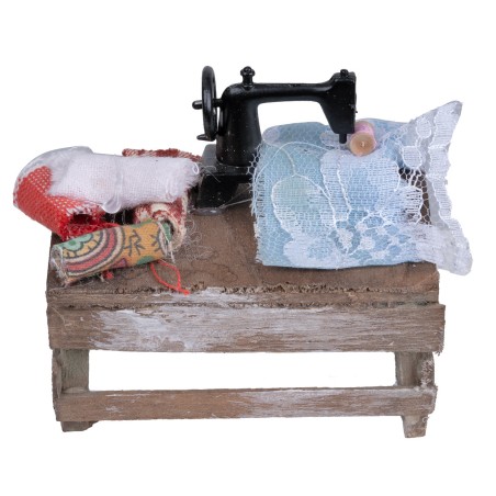 Seamstress table with machine and fabrics for nativity scene Mondo Presepi