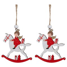 Set of 2 wooden angels on white horses 8x9 h cm for Christmas