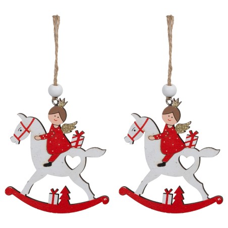 Set of 2 wooden angels on white horses 8x9 h cm for Christmas