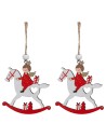 Set of 2 wooden angels on white horses 8x9 h cm for Christmas