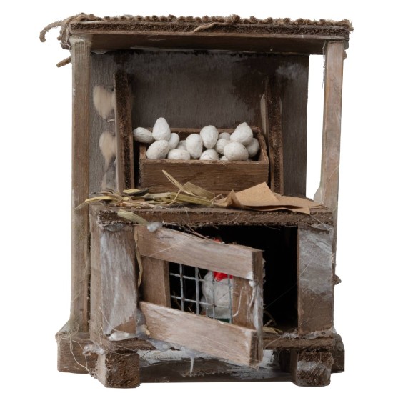 Pollaio con uova e gallina cm 8,5x5,5x10 h per presepe Mondo