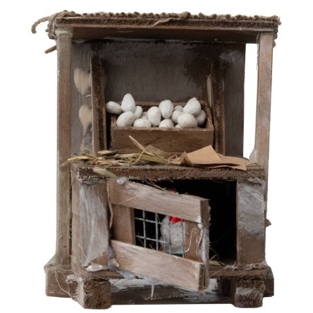 Pollaio con uova e gallina cm 8,5x5,5x10 h per presepe Mondo