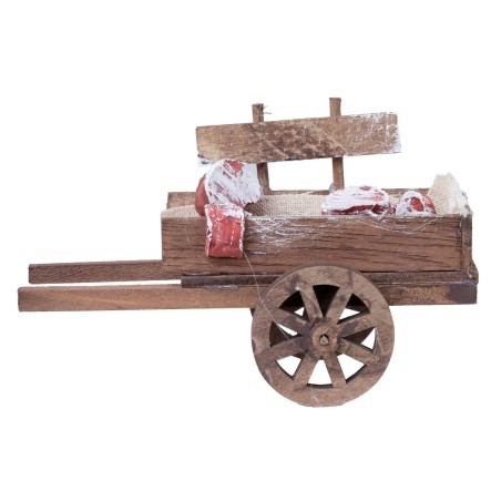 Carrito de madera con embutidos y carne para belén Mondo Presepi