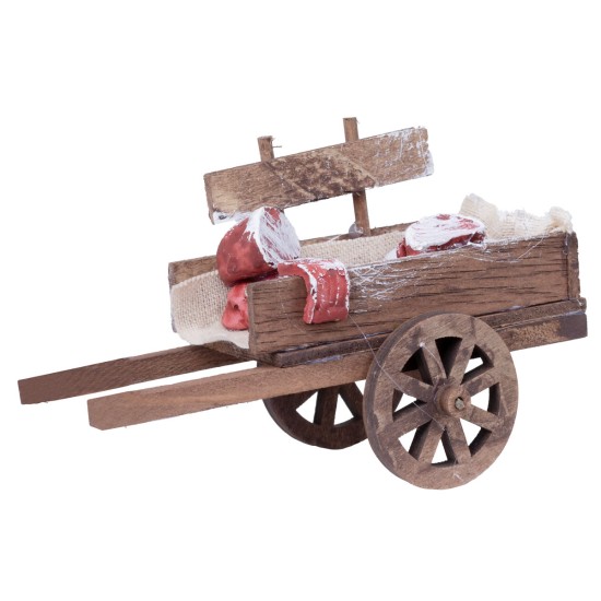 Wooden cart with cold cuts and meat for nativity scene Mondo Presepi