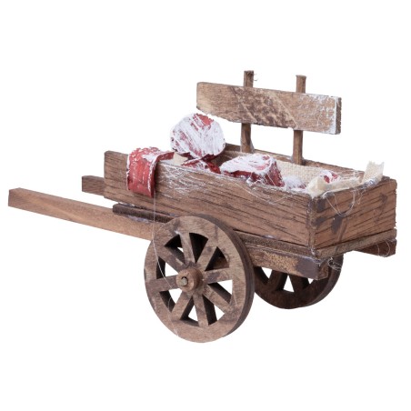 Wooden cart with cold cuts and meat for nativity scene Mondo Presepi