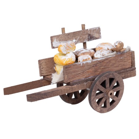 Carretto in legno con formaggi e pane per presepe Mondo Presepi