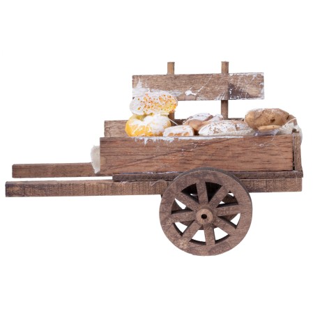 Carretto in legno con formaggi e pane per presepe Mondo Presepi