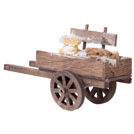 Carretto in legno con formaggi e pane per presepe Mondo Presepi