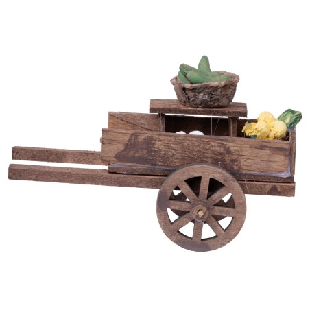 Carrito de madera con productos varios para belén Mondo Presepi