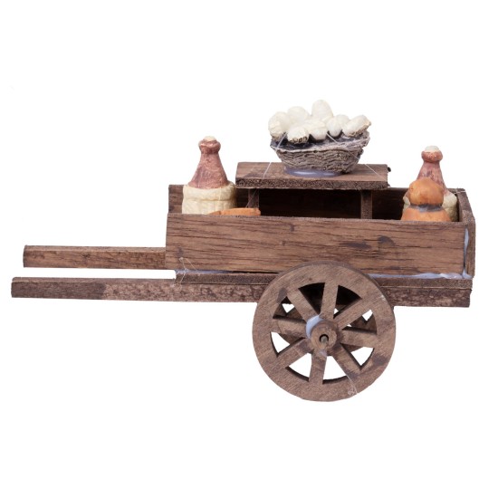 Carretto in legno con bottiglie per presepe Mondo Presepi