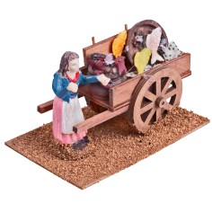 Carretto in legno con pescivendolo su base per presepe Mondo 2