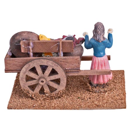 Carretto in legno con pescivendolo su base