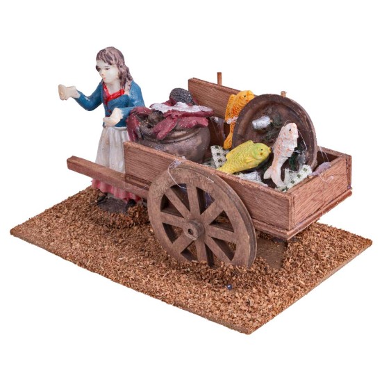 Carretto in legno con pescivendolo su base