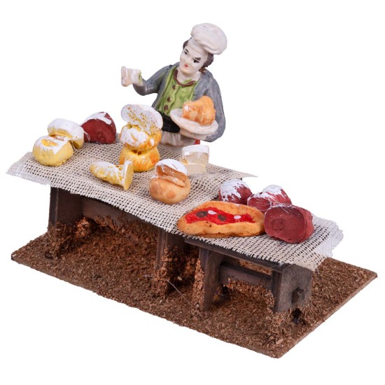 Banco gastronomico in legno con pastore per presepe Mondo