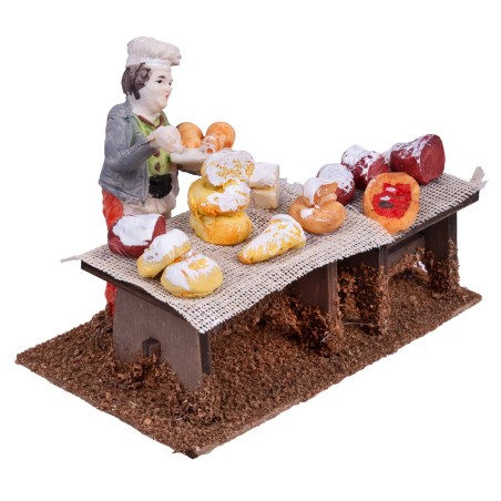 Banco gastronomico in legno con pastore per presepe Mondo