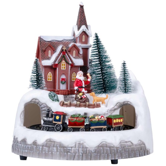 Village with moving train complete with lights and music